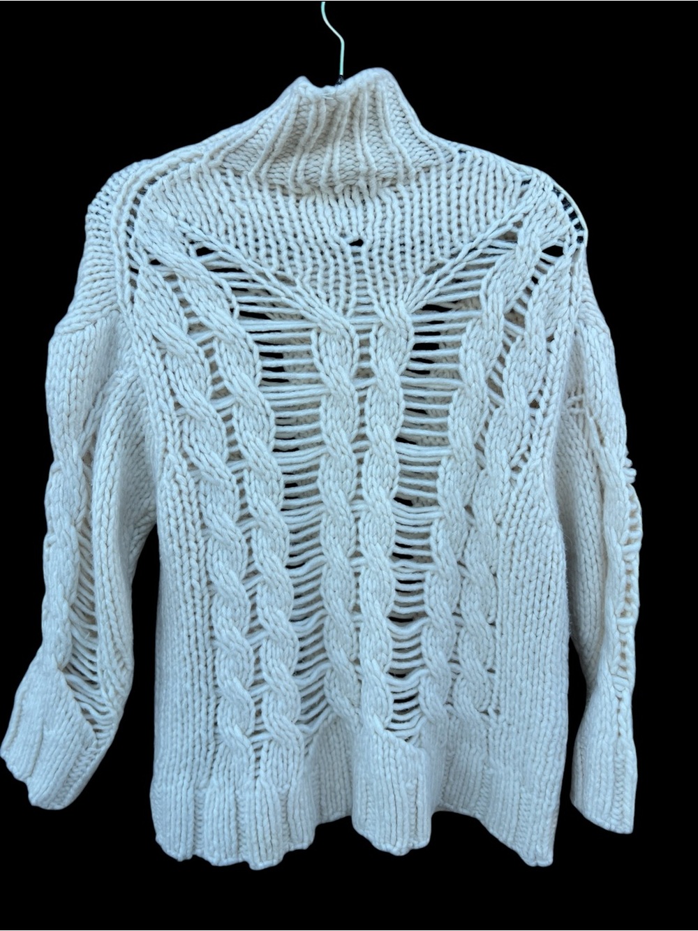 Zara Ivory Openwork Cable Knit Chunky Mock Neck Sweater Medium Coastal Apres Ski - Picture 3 of 6